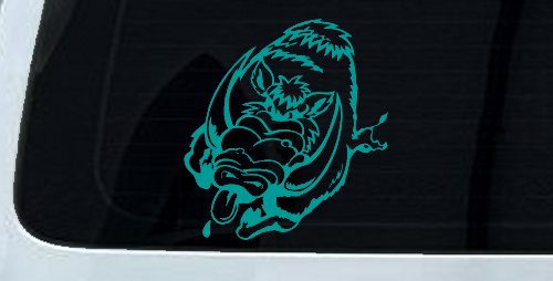Wild Boar Hog Charging Car or Truck Window Decal Sticker (Turquoise)