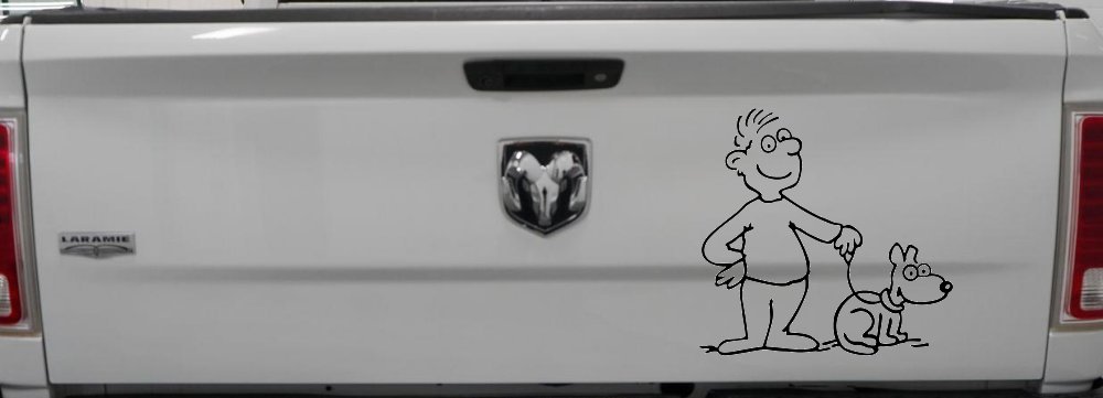 Man and Dog Stick Family Car or Truck Window Decal Sticker (Black)
