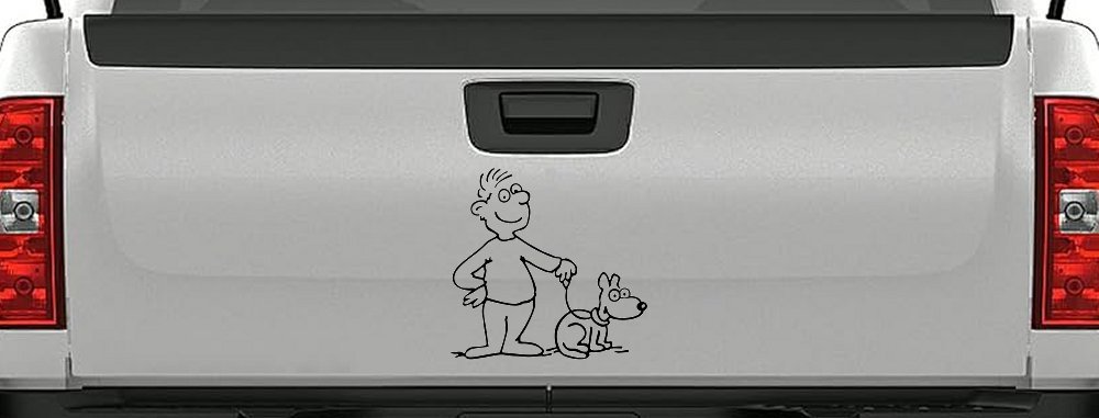 Man and Dog Stick Family Car or Truck Window Decal Sticker (Black)