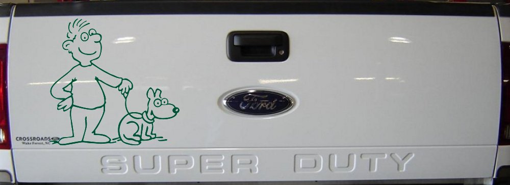 Man and Dog Stick Family Decal for Car Truck Window Vinyl Sticker (Dark Green)