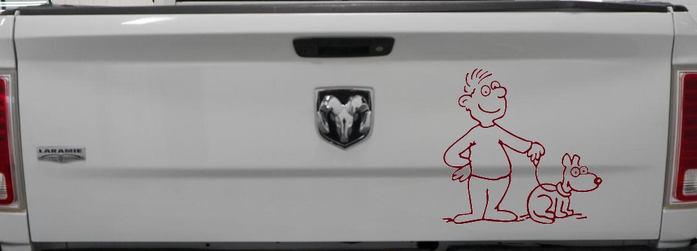 Man and Dog Stick Family Car or Truck Window Decal Sticker (Purple Red)