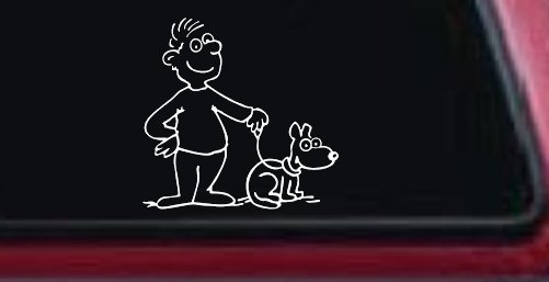 Man and Dog Stick Family Car or Truck Window Decal Sticker (White)