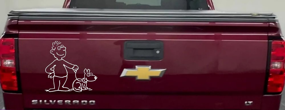 Man and Dog Stick Family Car or Truck Window Decal Sticker (White)
