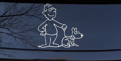 Man and Dog Stick Family Car or Truck Window Decal Sticker (White)