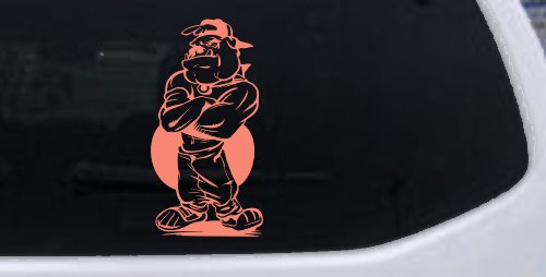 Bad Bull Dog Standing up Sports Car or Truck Window Decal Sticker (Coral)