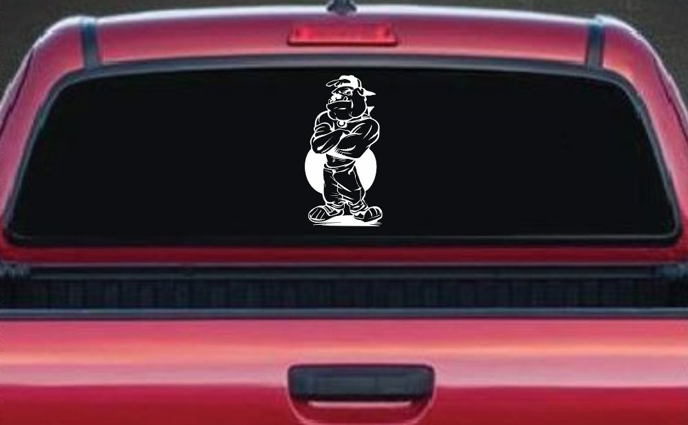 Bad Bull Dog Standing up Sports Car or Truck Window Decal Sticker (White)