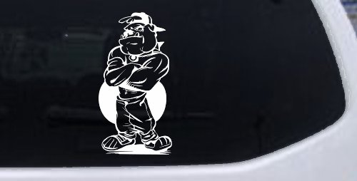 Bad Bull Dog Standing up Sports Car or Truck Window Decal Sticker (White)