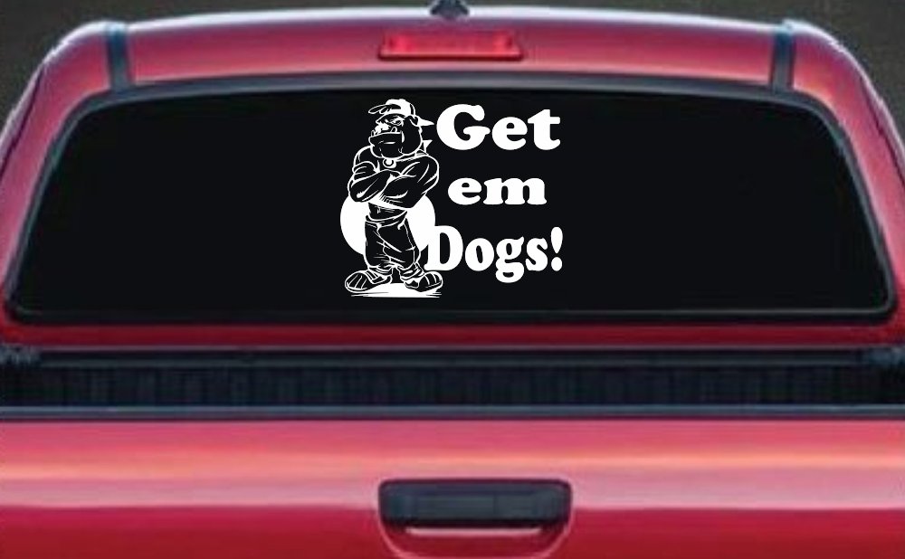 Get Em Dogs Bulldogs Sports Car or Truck Window Decal Sticker (White)