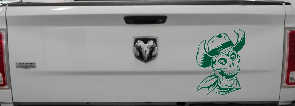 Western Cowboy Skull Car or Truck Window Decal Sticker (Dark Green)