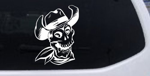 Western Cowboy Skull Car or Truck Window Decal Sticker (White)