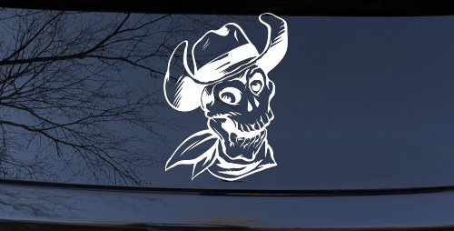 Western Cowboy Skull Car or Truck Window Decal Sticker (White)