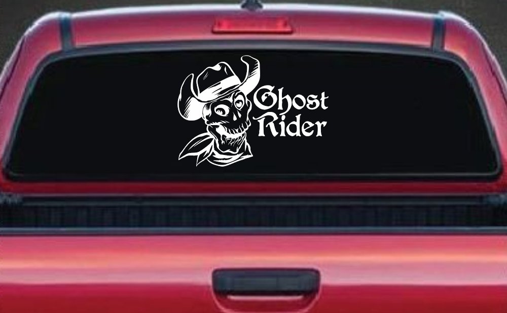 Ghost Rider Cowboy Skull Car or Truck Window Decal Sticker (White)