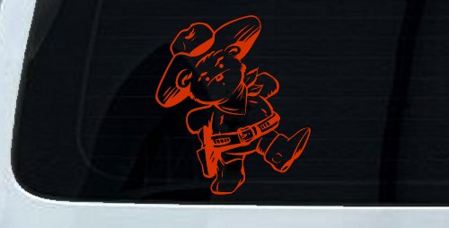 Cowboy Western Teddy Bear Western Car or Truck Window Decal Sticker (Orange Red)