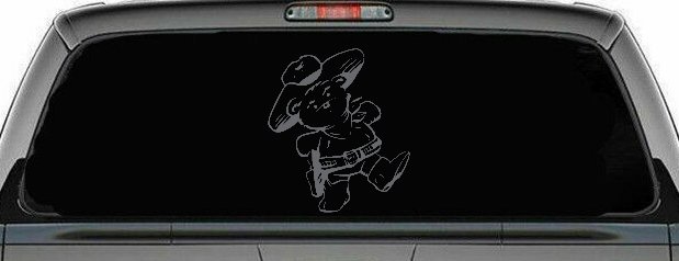 Cowboy Western Teddy Bear Western Car or Truck Window Decal Sticker (Silver)