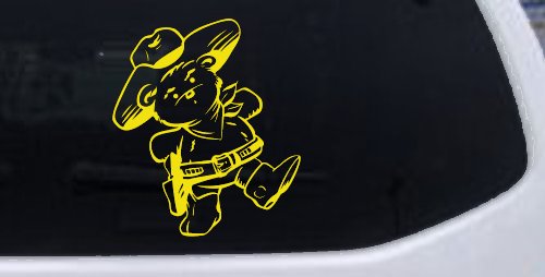 Cowboy Western Teddy Bear Western Car or Truck Window Decal Sticker (Yellow)