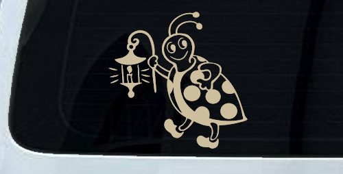 Cute Ladybug With Lantern Car or Truck Window Decal Sticker (Desert Sand)