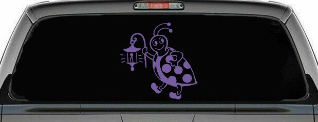 Cute Ladybug With Lantern Car or Truck Window Decal Sticker (Purple)