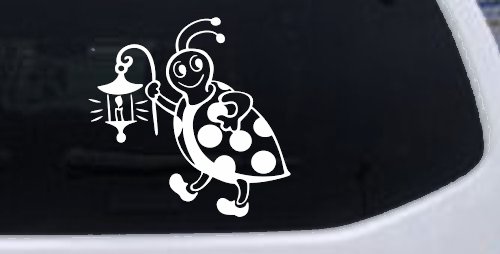 Cute Ladybug With Lantern Car or Truck Window Decal Sticker (White)
