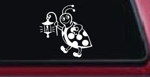 Cute Ladybug With Lantern Car or Truck Window Decal Sticker (White)