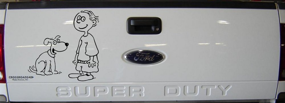 Child With Dog Stick Family Car or Truck Window Decal Sticker (Black)