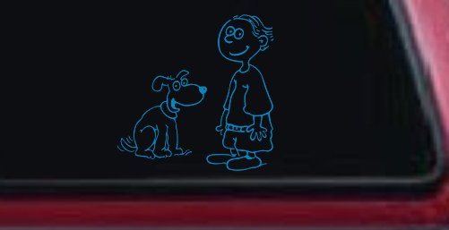 Child With Dog Stick Family Car or Truck Window Decal Sticker (Blue)