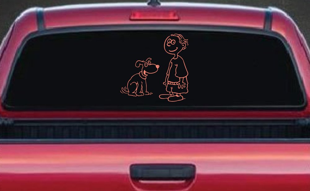 Child With Dog Stick Family Car or Truck Window Decal Sticker (Coral)