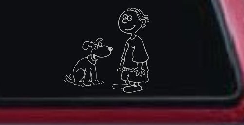 Child With Dog Stick Family Car or Truck Window Decal Sticker (Light Gray)