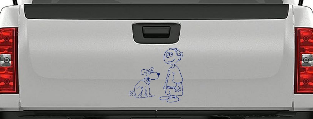 Child With Dog Stick Family Car or Truck Window Decal Sticker (Navy)