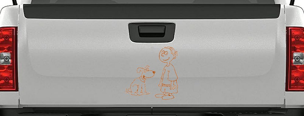 Child With Dog Stick Family Car or Truck Window Decal Sticker (Nut Brown)