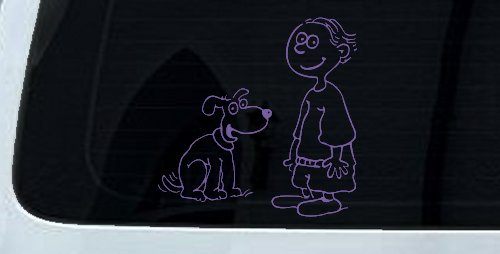 Child With Dog Stick Family Car or Truck Vinyl Window Decal Sticker (Purple)