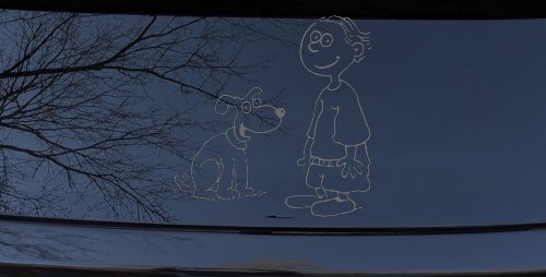 Child With Dog Stick Family Car or Truck Vinyl Window Decal Sticker (Silver)