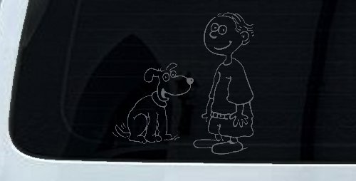 Child With Dog Stick Family Car or Truck Window Decal Sticker (Silver)