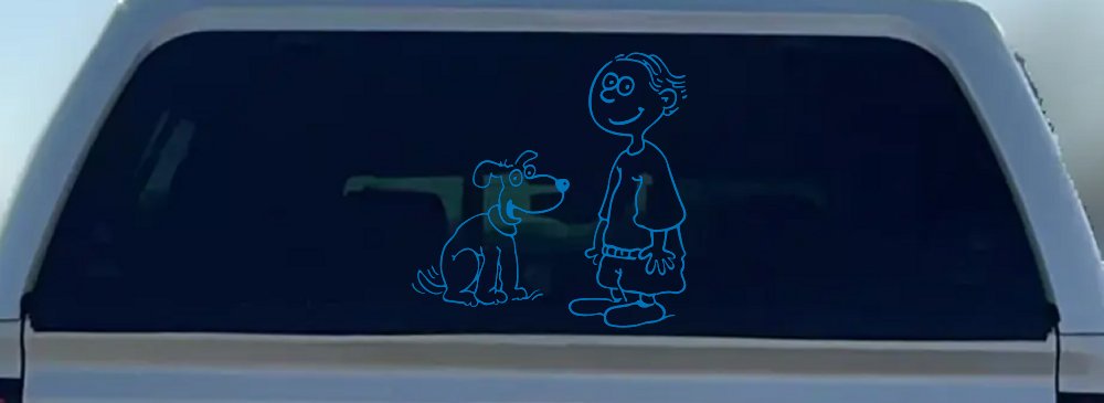 Child With Dog Stick Family Car or Truck Window Decal Sticker (Sky Blue)