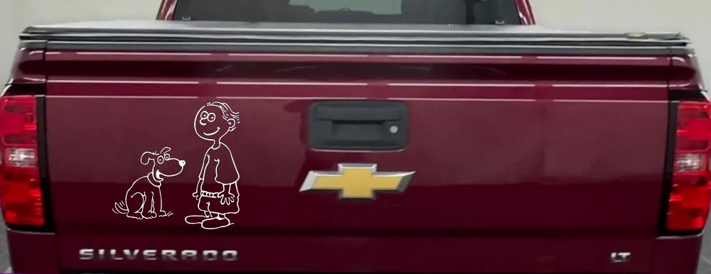 Child With Dog Stick Family Car or Truck Window Decal Sticker (White)