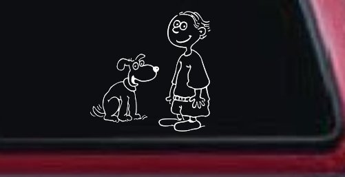Child With Dog Stick Family Car or Truck Vinyl Window Decal Sticker (White)