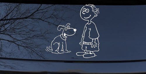 Child With Dog Stick Family Car or Truck Window Decal Sticker (White)