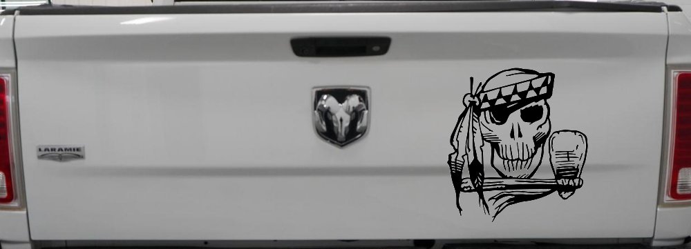 Native American Indian Skull with Tomahawk Skulls Car or Truck Window Decal Sticker