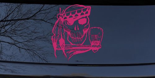 Native American Indian Skull Tomahawk Decal Car Truck Window Vinyl Sticker (Hot Pink)