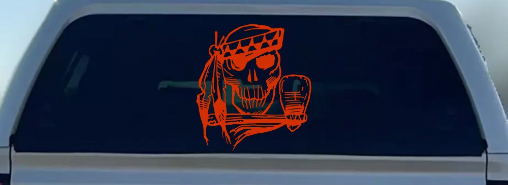 Native American Indian Skull with Tomahawk Skulls Car or Truck Window Decal Sticker
