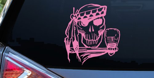 Native American Indian Skull with Tomahawk Skulls Car or Truck Window Decal Sticker
