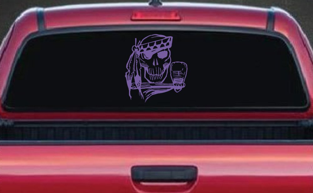 Native American Indian Skull with Tomahawk Skulls Car or Truck Window Decal Sticker