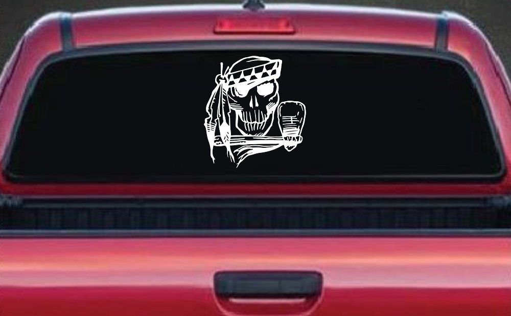 Native American Indian Skull with Tomahawk Skulls Car or Truck Window Decal Sticker