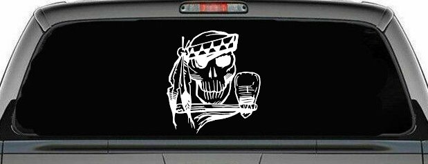 Native American Indian Skull with Tomahawk Skulls Car or Truck Window Decal Sticker