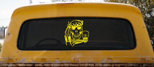 Native American Indian Skull Tomahawk Decal Car Truck Window Vinyl Sticker (Yellow)