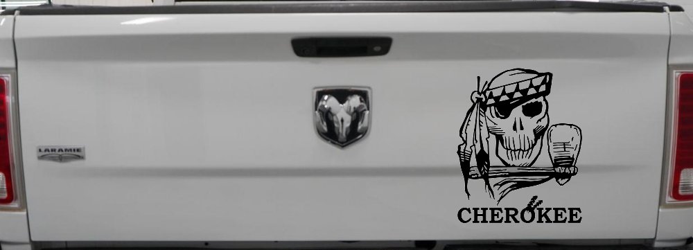 Cherokee Native American Indian Skull and Tomahawk Skulls Car or Truck Window Decal Sticker