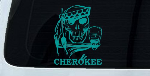 Cherokee Native American Indian Skull and Tomahawk Skulls Car or Truck Window Decal Sticker
