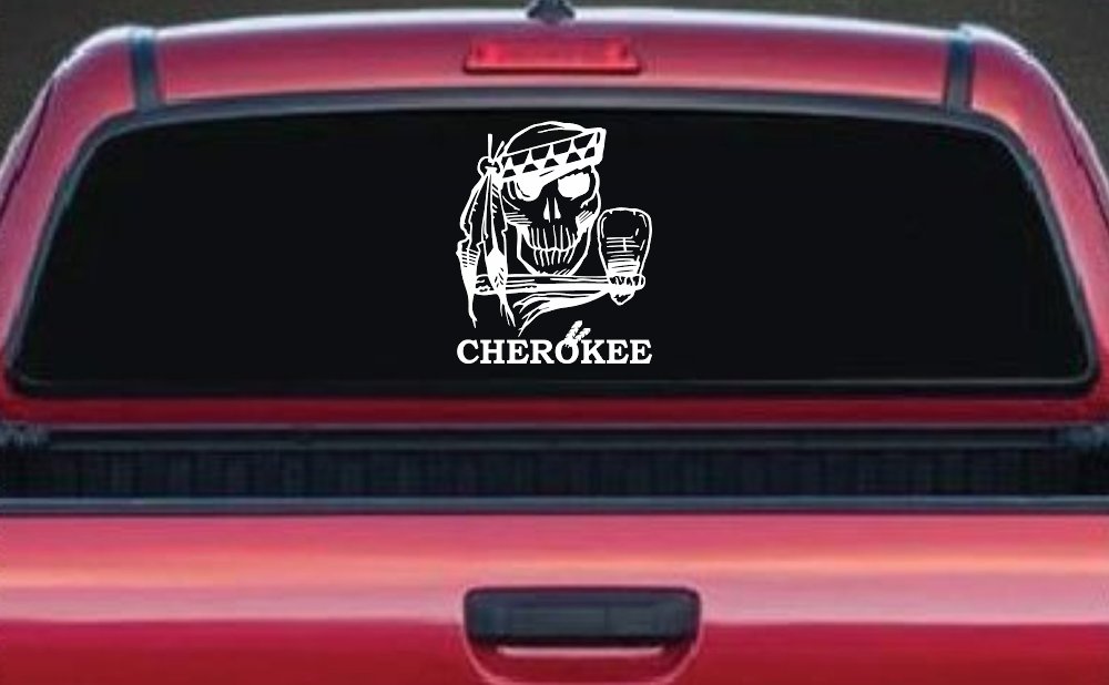 Cherokee Native American Indian Skull and Tomahawk Skulls Car or Truck Window Decal Sticker