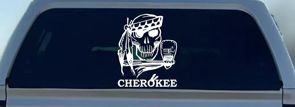 Cherokee Native American Indian Skull and Tomahawk Skulls Car or Truck Window Decal Sticker