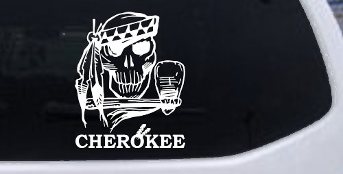 Cherokee Native American Indian Skull and Tomahawk Skulls Car or Truck Window Decal Sticker
