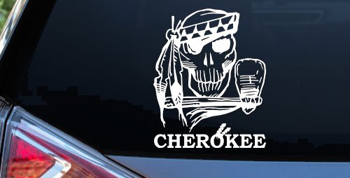 Cherokee Native American Indian Skull and Tomahawk Skulls Car or Truck Window Decal Sticker